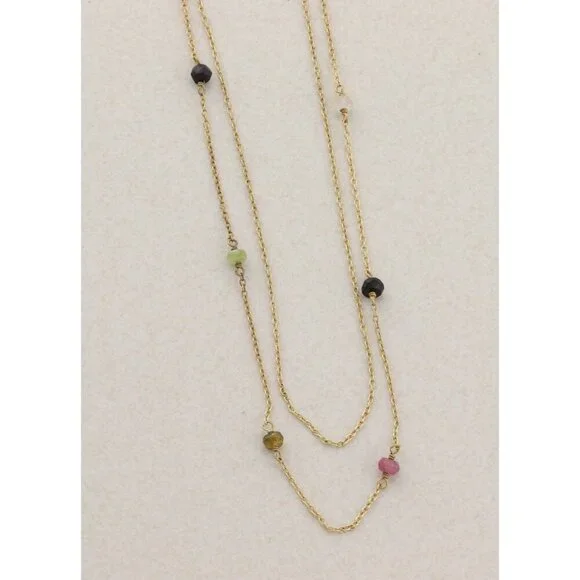 Gold Over Sterling Silver Natural Tourmaline Layered Station Necklace 15 to 17.5 - Picture 5 of 7